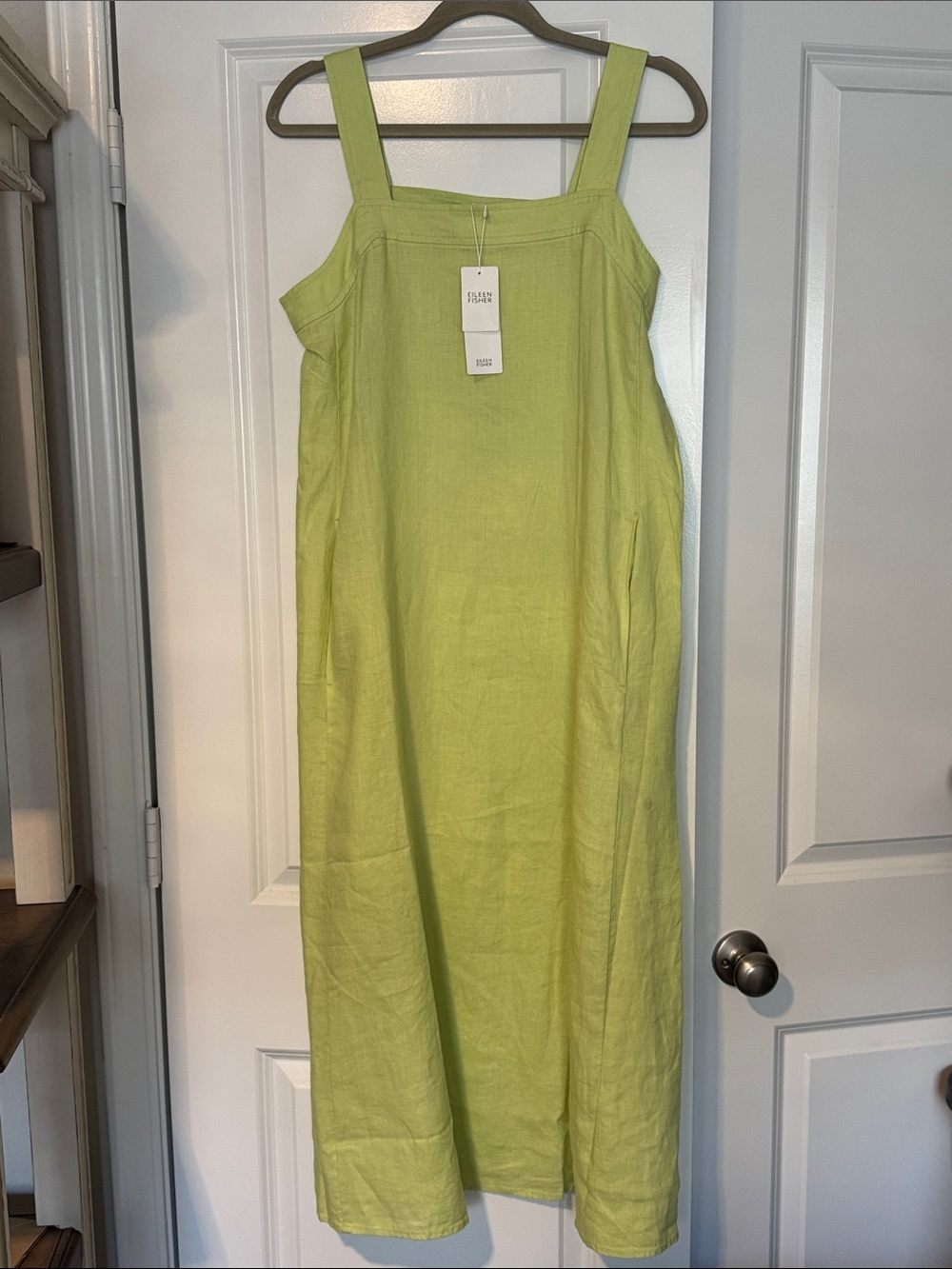 Eileen Fisher Organic Linen Square-Neck Maxi Dress in Lime Green